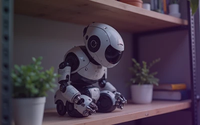 Ein armer Roboter, der in einem Regal abgestellt wurde